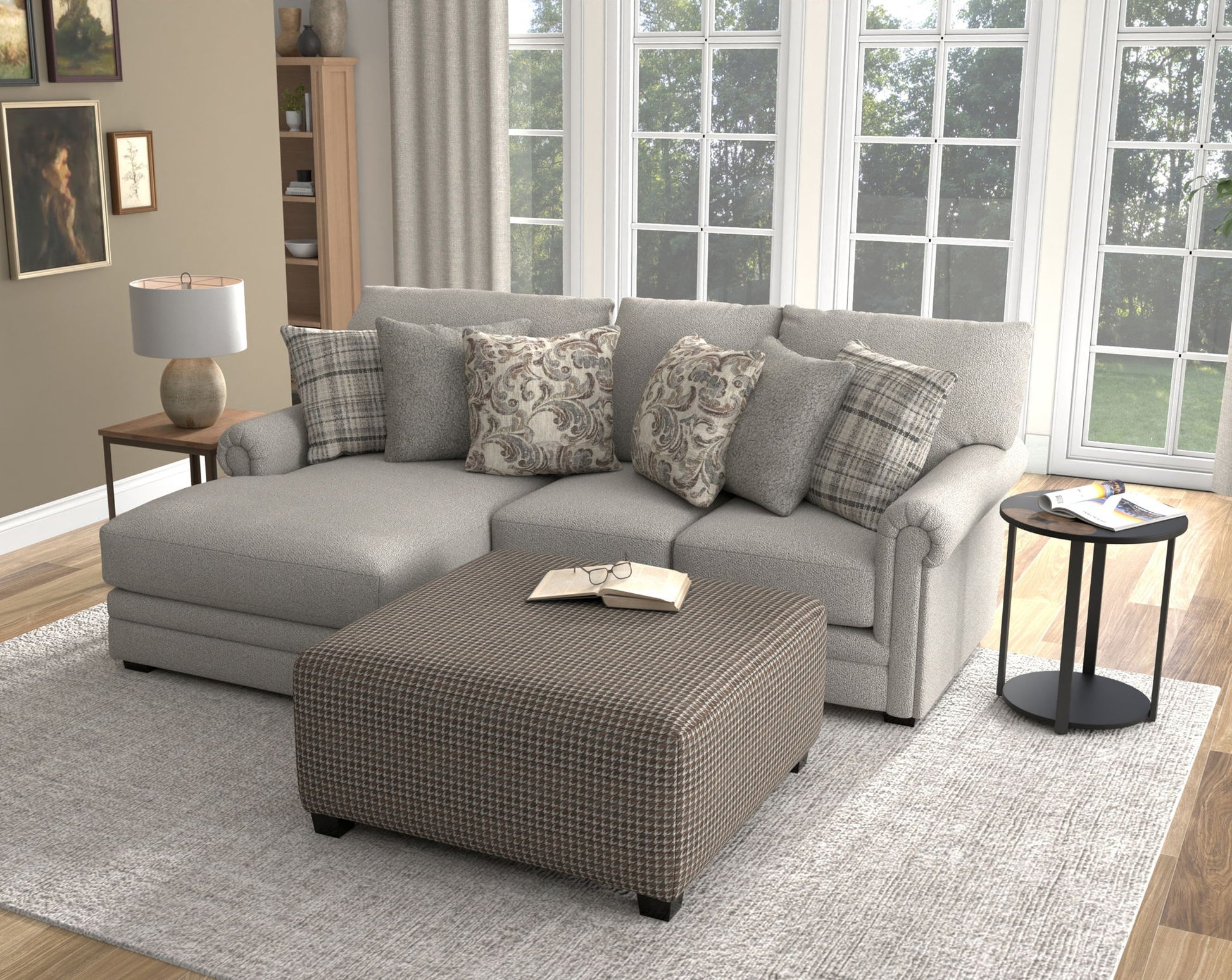 Livingston - Sectional With Comfort Coil Seating, 40" Cocktail Ottoman And Accent Pillows Included - Hornell Furniture Outlet