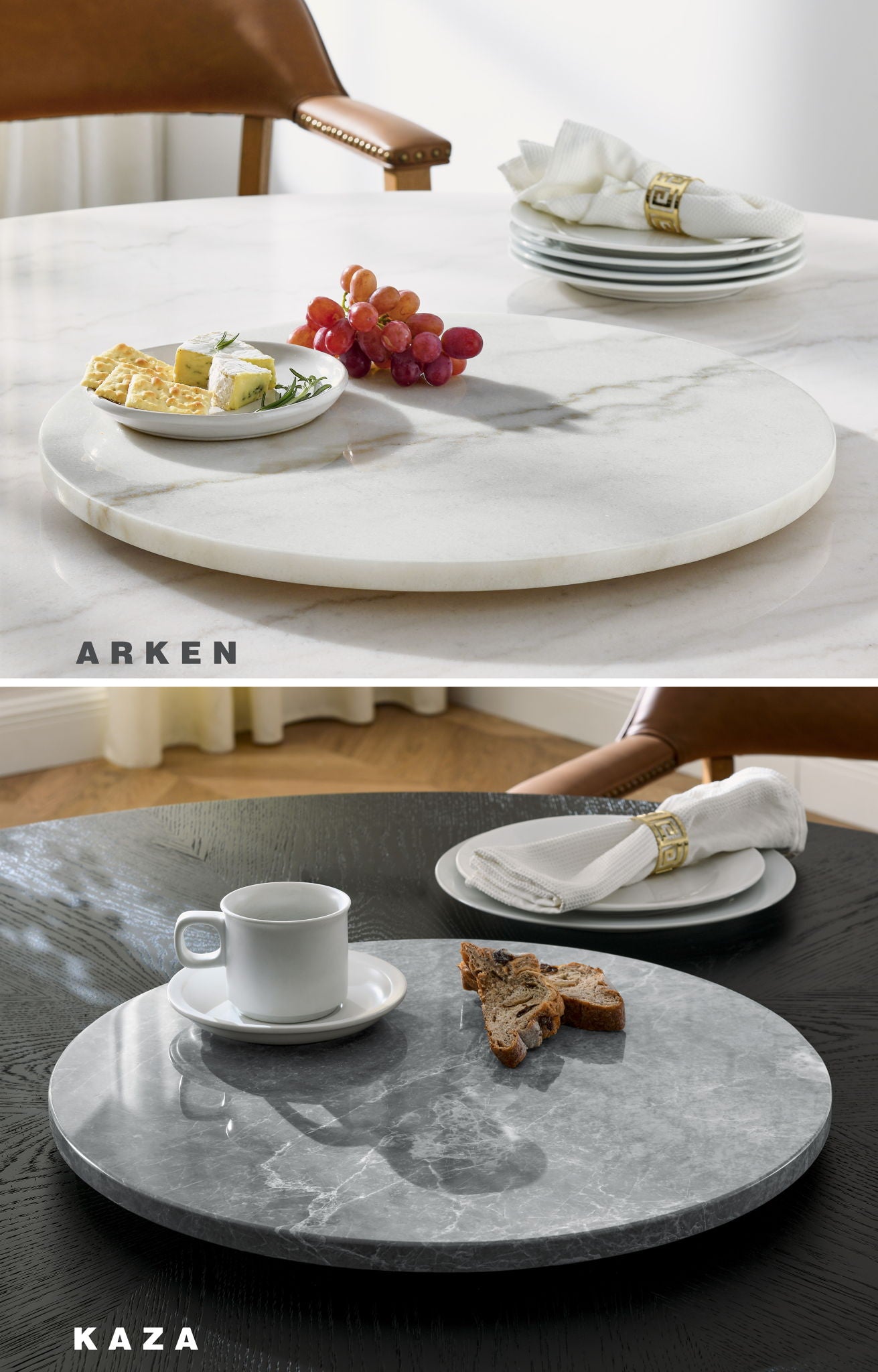 Arken - White Marble Lazy Susan - White - Hornell Furniture Outlet