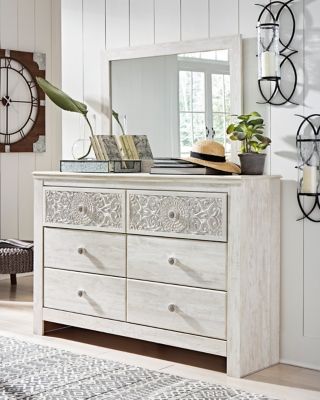 Paxberry - Whitewash - Dresser, Mirror - Medallion Drawer Pulls - Hornell Furniture Outlet