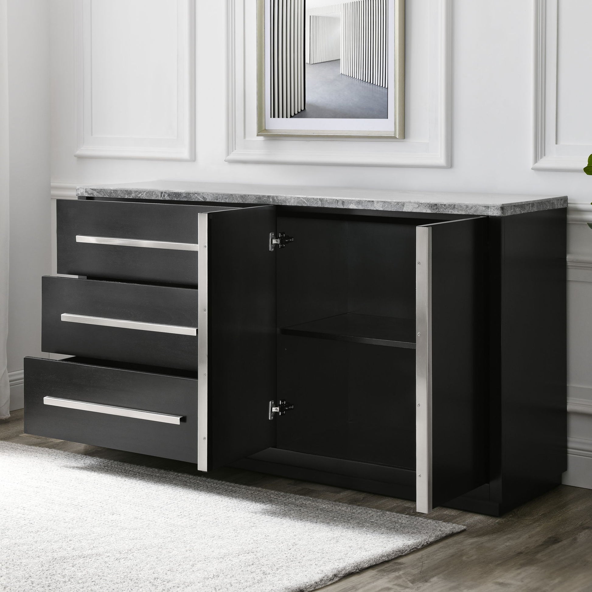 Camila - Gray Marble Top Server - Dark Gray - Hornell Furniture Outlet