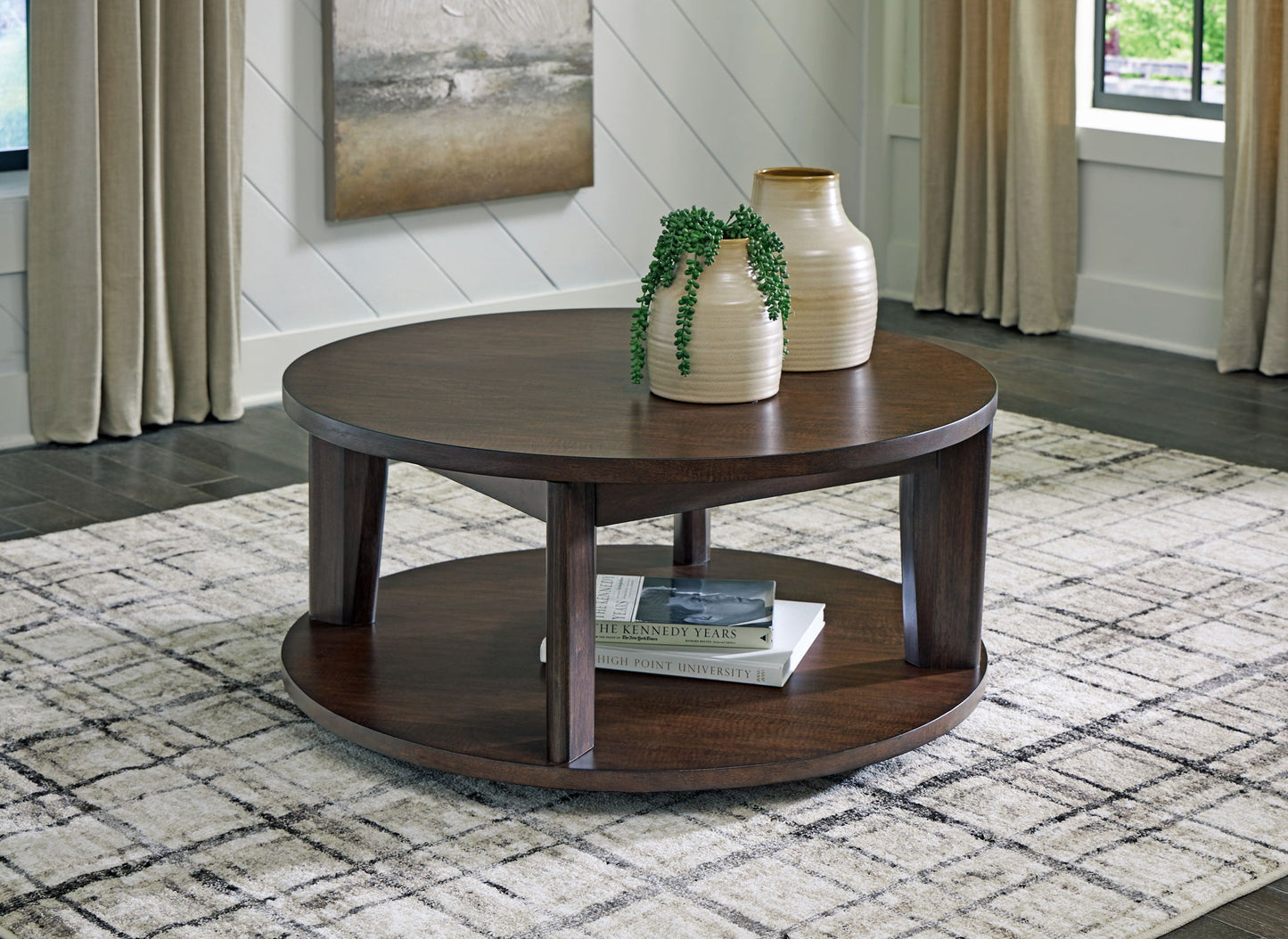 Korestone 2 - Dark Brown - Round Cocktail Table - Hornell Furniture Outlet