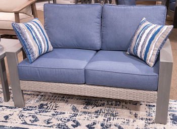 Half Moon Beach - Blue / Gray - Loveseat With Cushion - Hornell Furniture Outlet