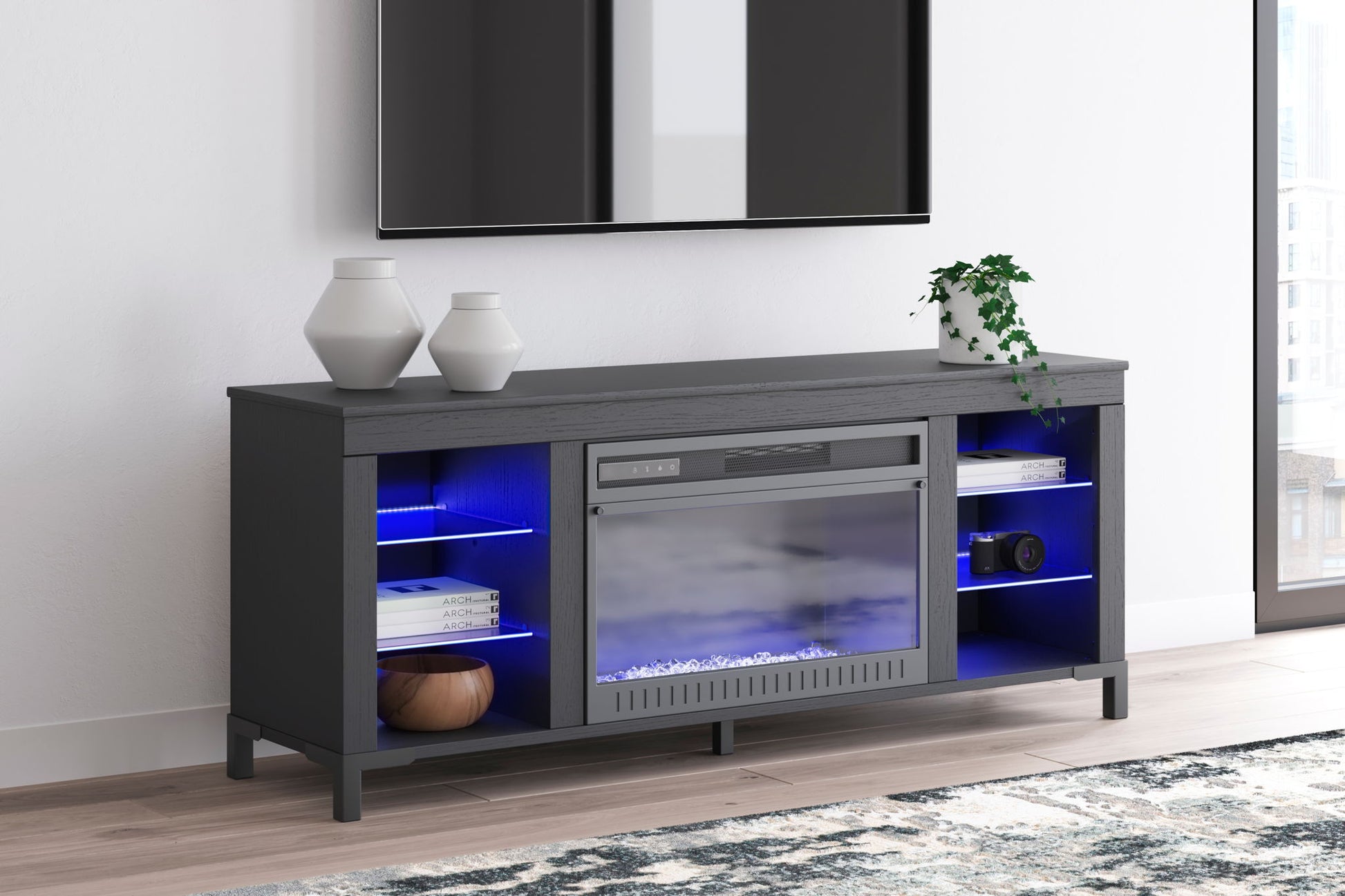 Cayberry - Black - TV Stand With Fireplace - Hornell Furniture Outlet