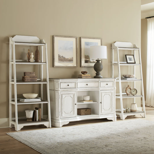 Magnolia Manor - 3 Piece Home Office Set (2 Leaning Pier Bookcase 1 Server) - White - Hornell Furniture Outlet