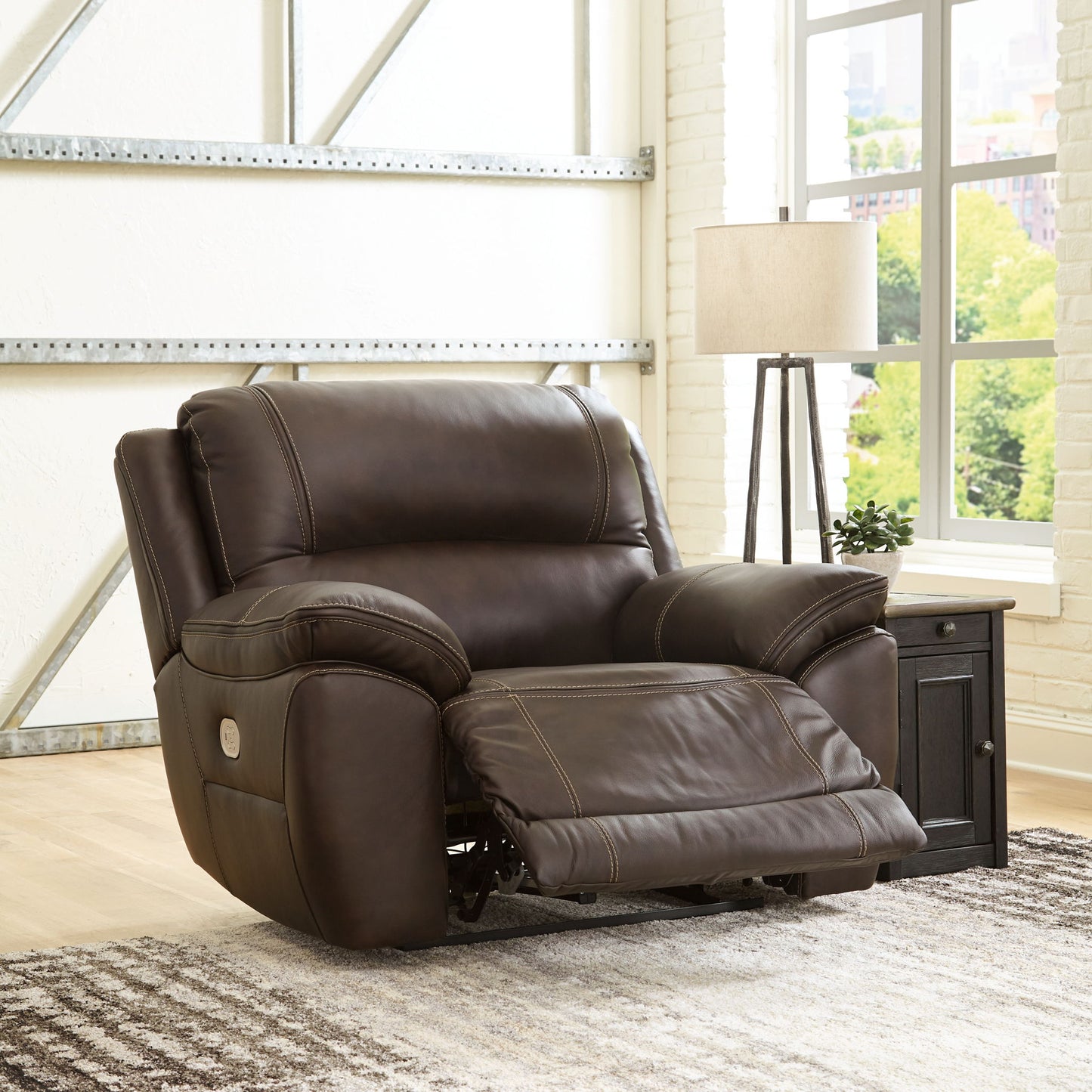 Dunleith - Chocolate - Zero Wall Recliner w/PWR HDRST - Hornell Furniture Outlet