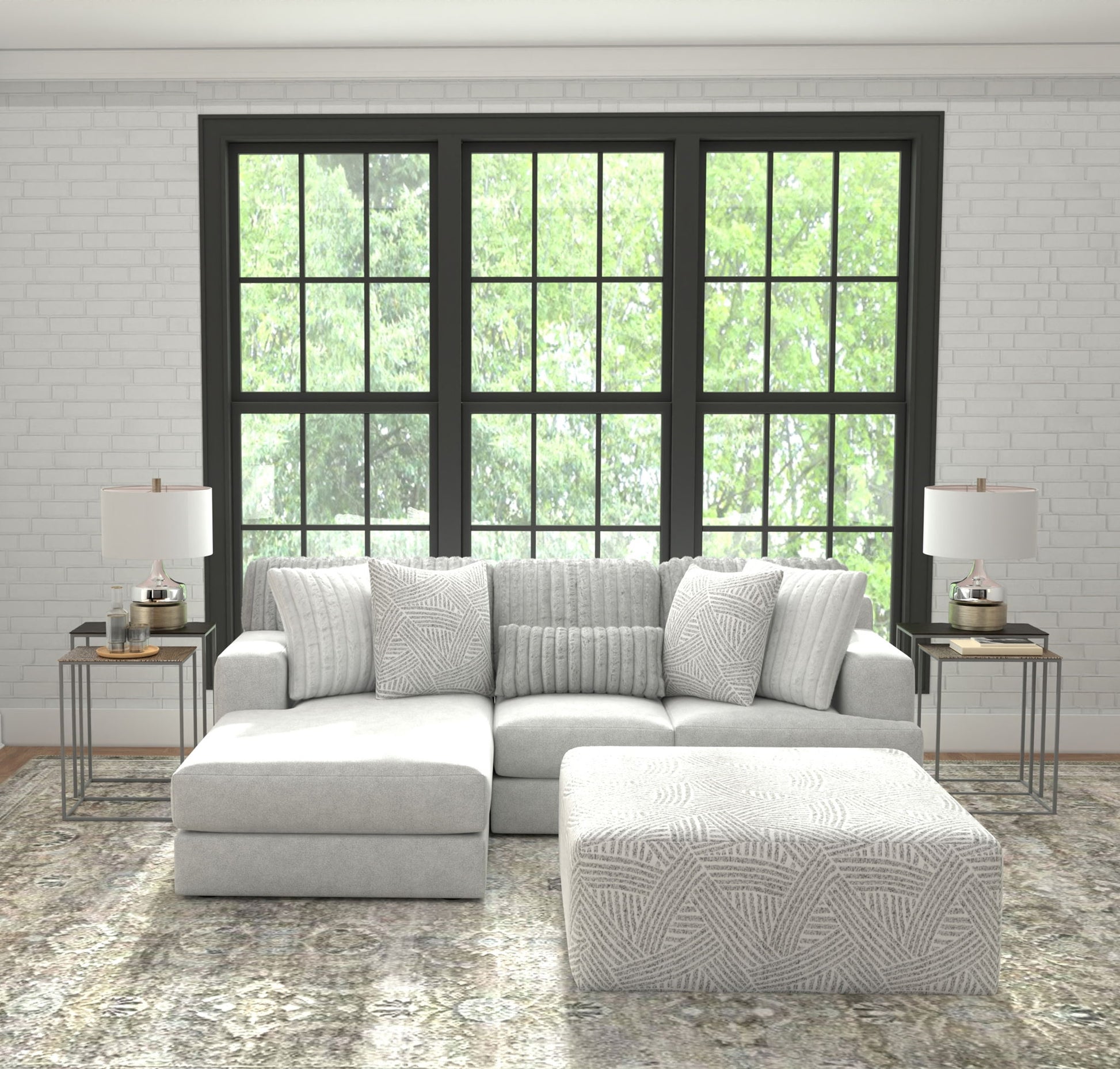 Logan - Upholstered Sectional With Comfort Coil Seating - 46" Cocktail Ottoman And Accent Pillows Included - Hornell Furniture Outlet