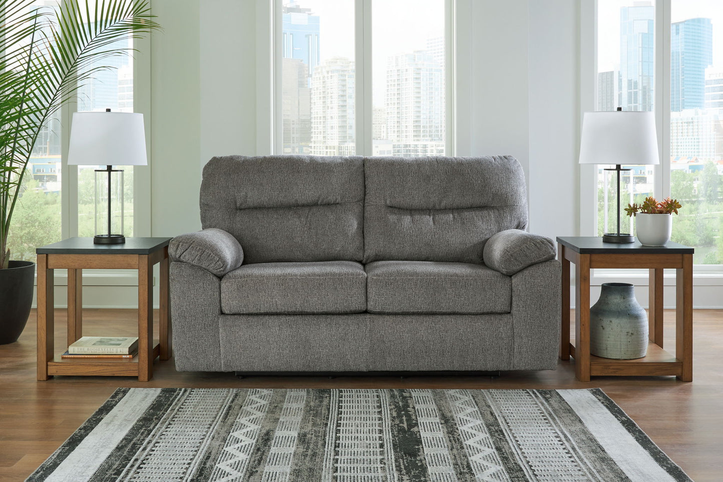 Bindura - Mineral - Glider Loveseat - Hornell Furniture Outlet