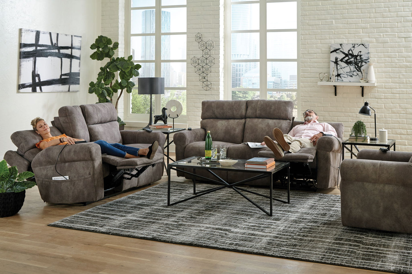 Tranquility - Power Headrest Power Lay Flat Reclining Cons Loveseat With CR3 Heat / Massage / Lumbar - Pewter - Hornell Furniture Outlet