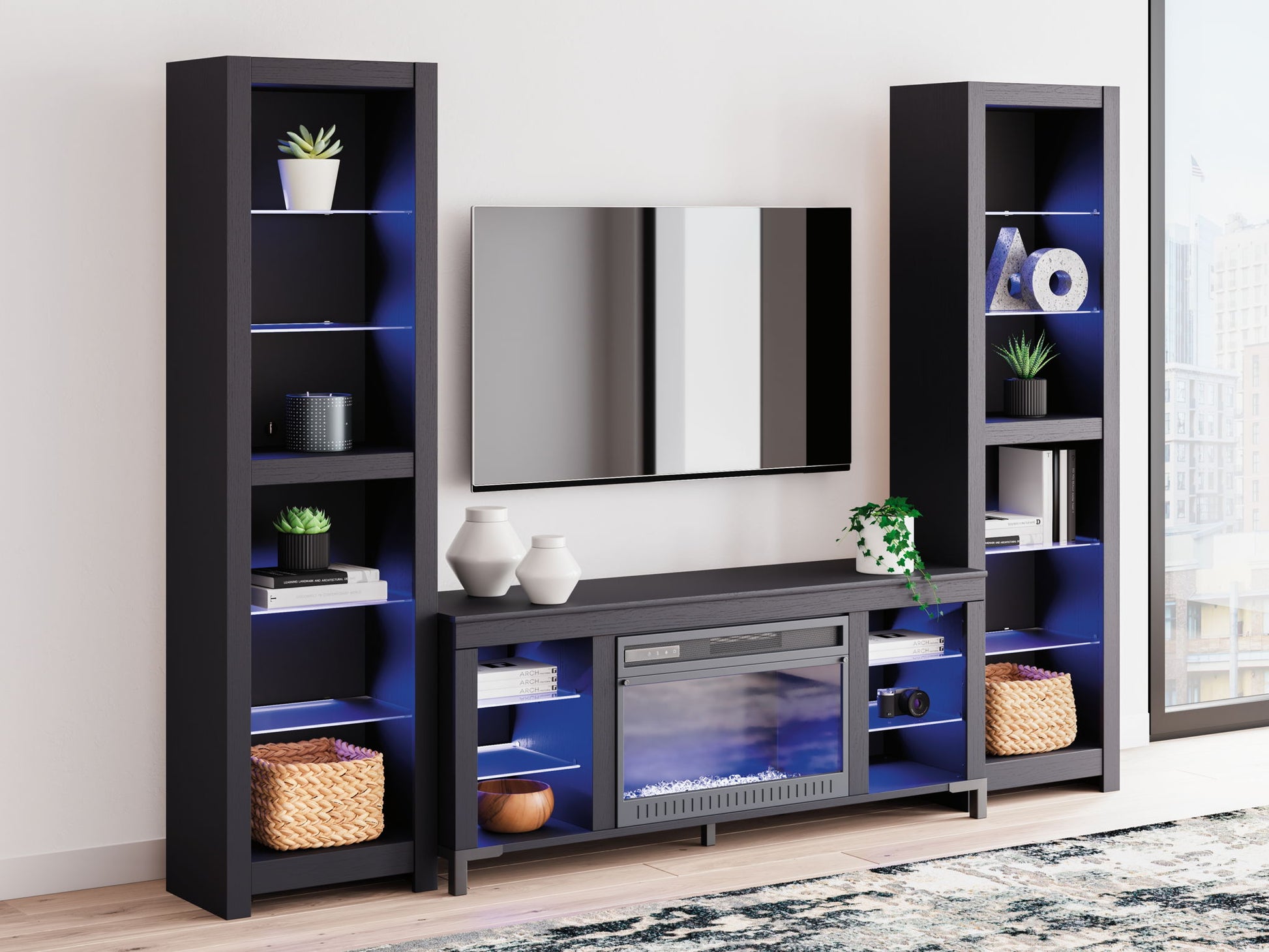 Cayberry - Black - 3 - Piece Entertainment Center With Electric Fireplace - Hornell Furniture Outlet