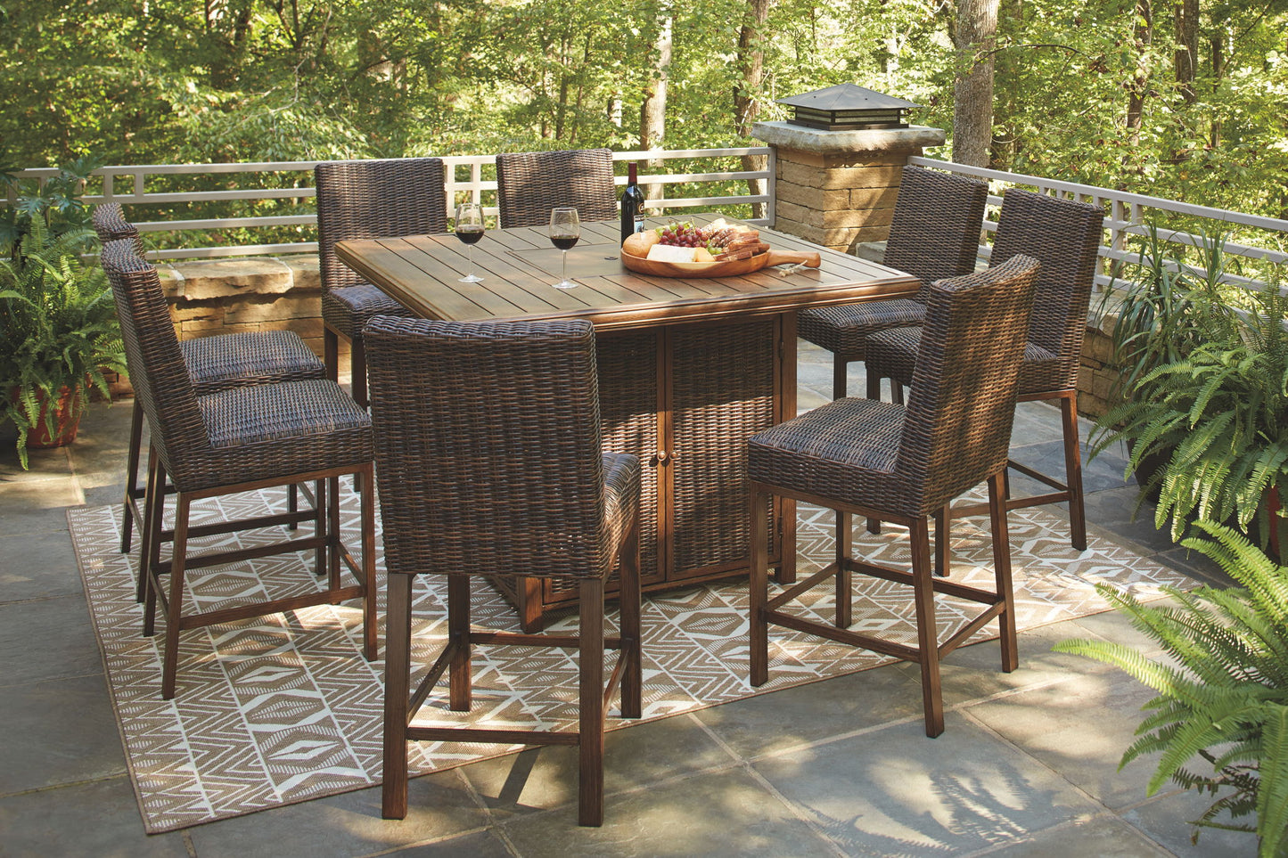 Paradise Trail - Medium Brown - Square Bar Table w/Fire Pit - Hornell Furniture Outlet