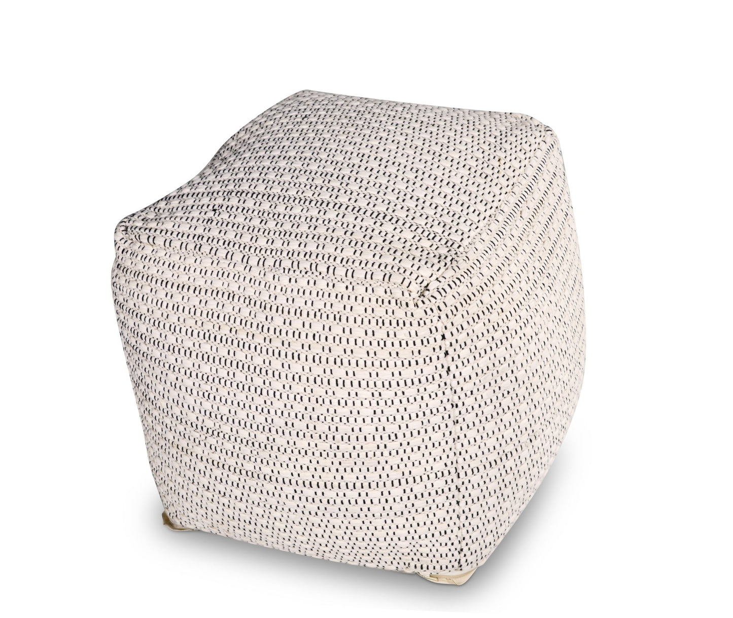 Hakim - Square Handwoven Woolen Pouf - White - Hornell Furniture Outlet