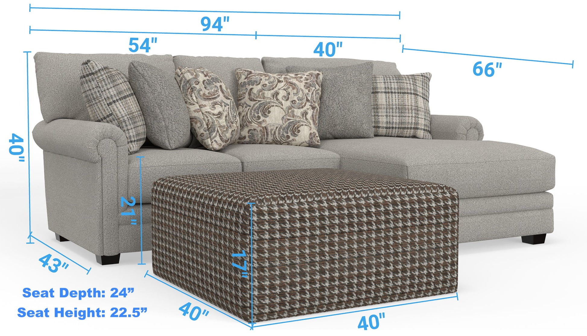 Livingston - Sectional With Comfort Coil Seating, 40" Cocktail Ottoman And Accent Pillows Included - Hornell Furniture Outlet