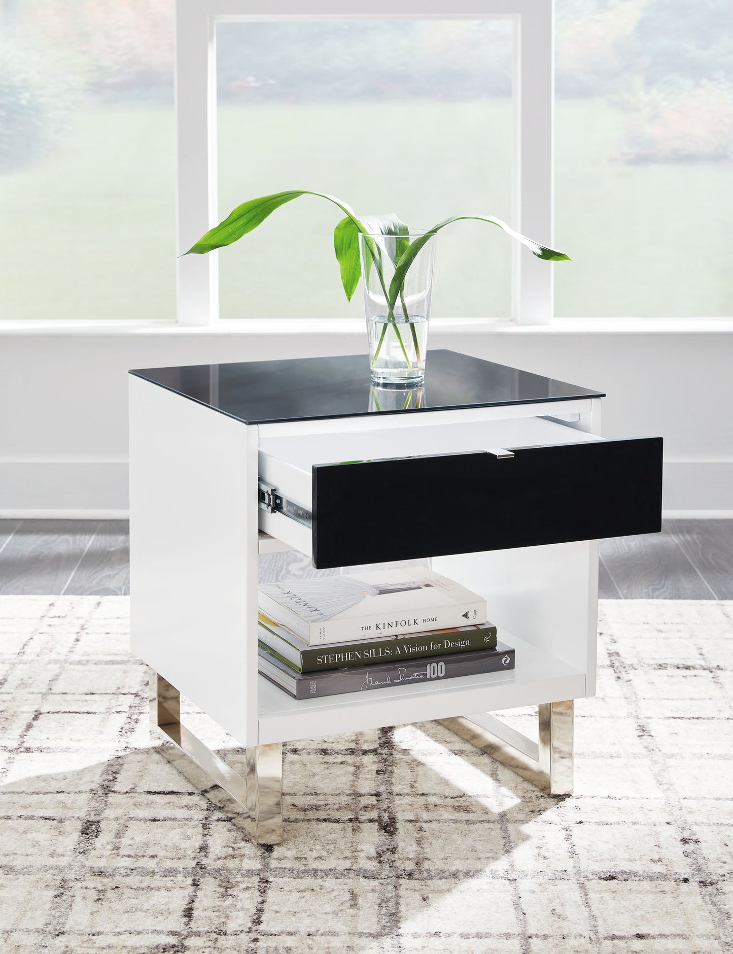 Gardoni - White / Black - Rectangular End Table - Hornell Furniture Outlet