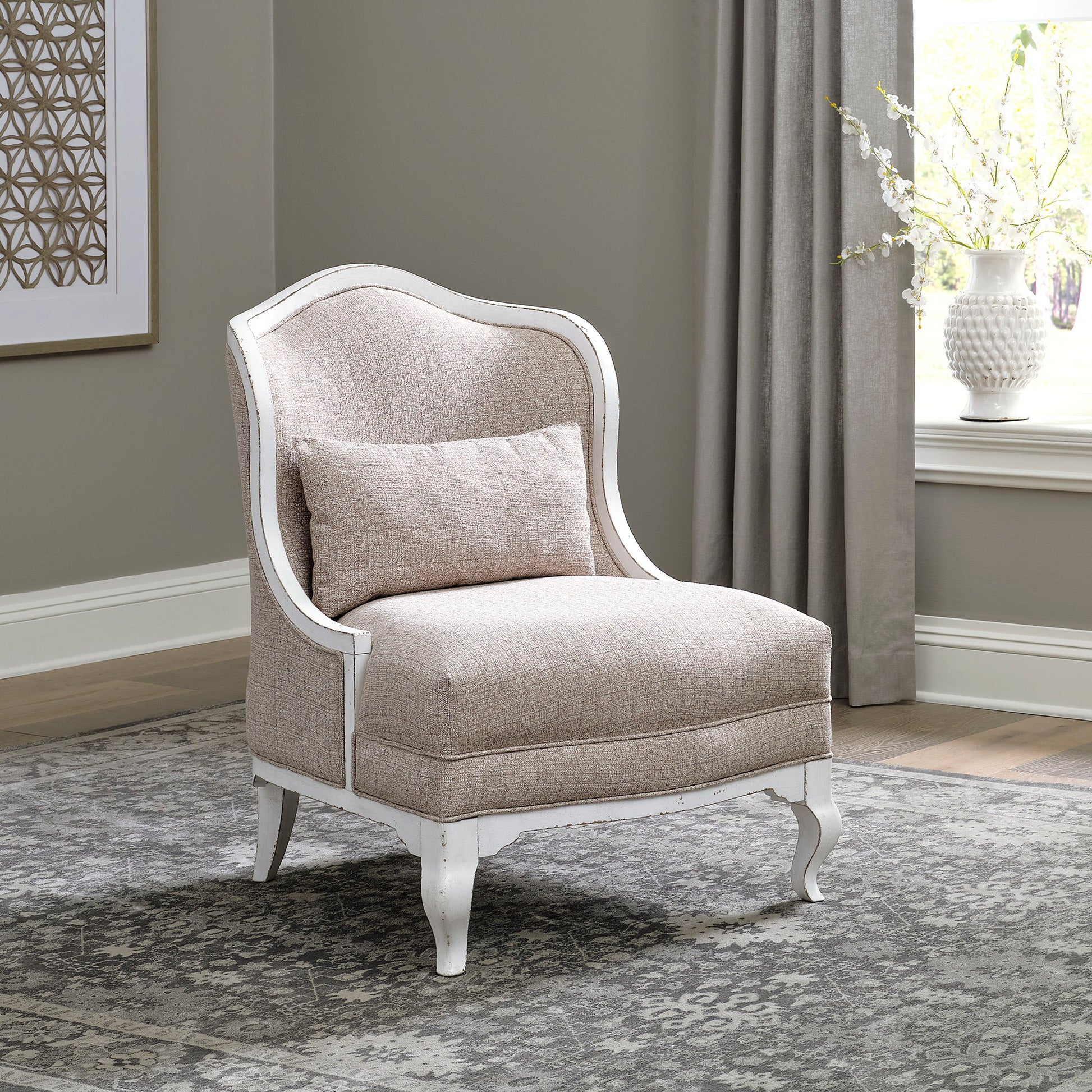 Magnolia Manor - Upholstered Accent Chair - Antique White & Weathered Bark - Hornell Furniture Outlet