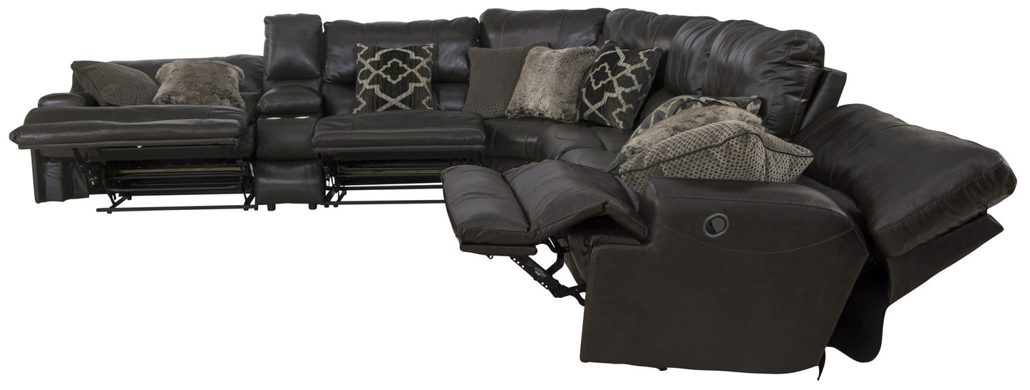 Como - 7 Piece Italian Leather Match Reclining Sectional - Hornell Furniture Outlet