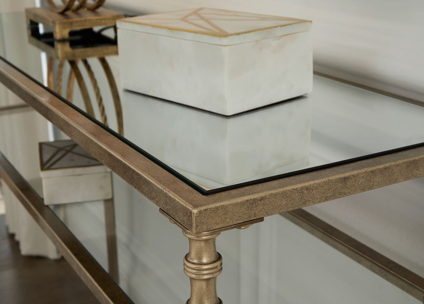 Cloverty - Aged Gold Finish - Sofa Table - Hornell Furniture Outlet