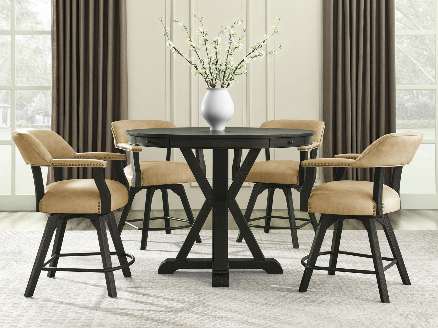 Rylie - 6 Piece Counter Dining Set (Counter Table With Game Top & 4 Counter Chairs) - Black / Sand - Hornell Furniture Outlet