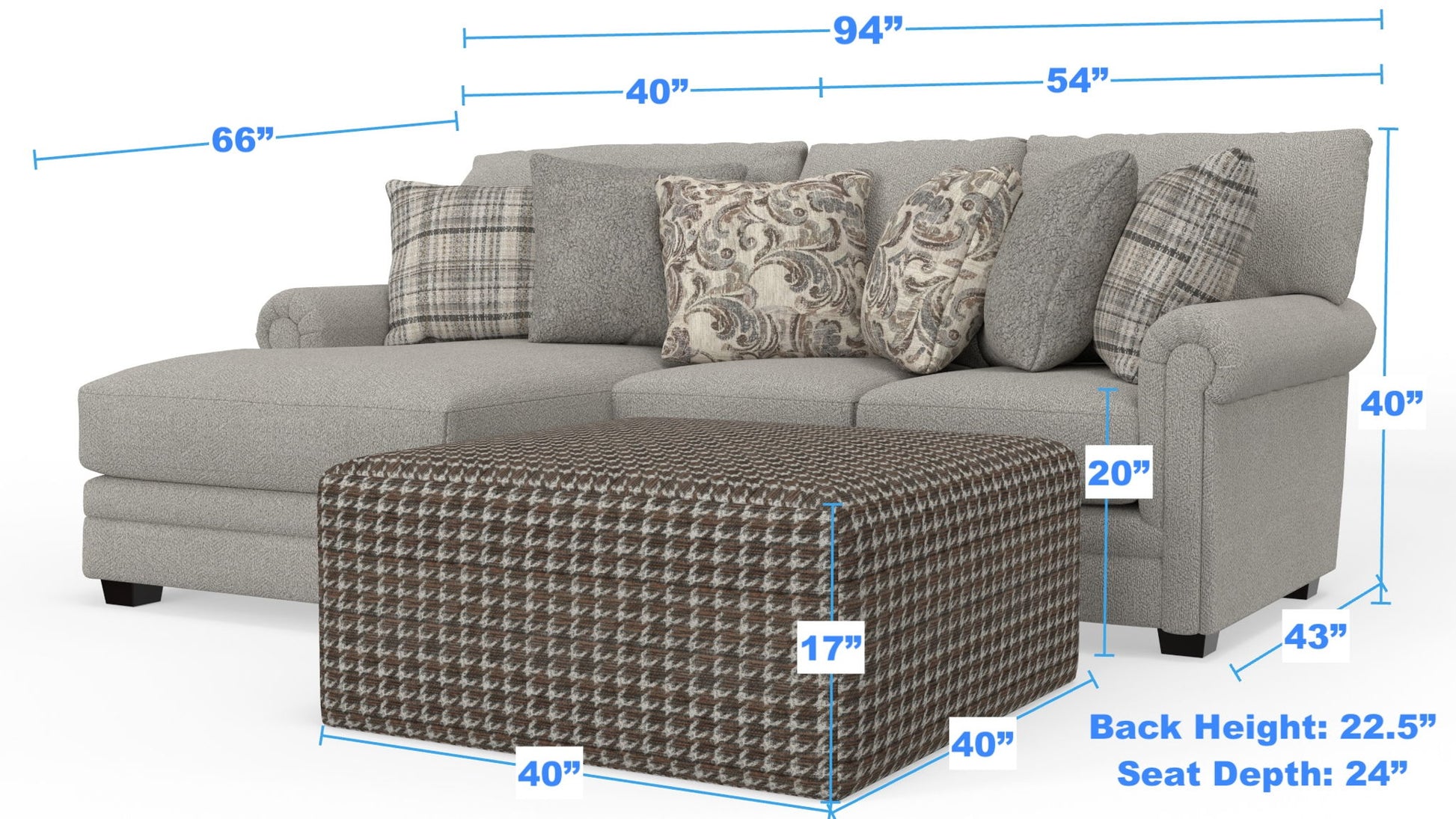 Livingston - Sectional With Comfort Coil Seating, 40" Cocktail Ottoman And Accent Pillows Included - Hornell Furniture Outlet