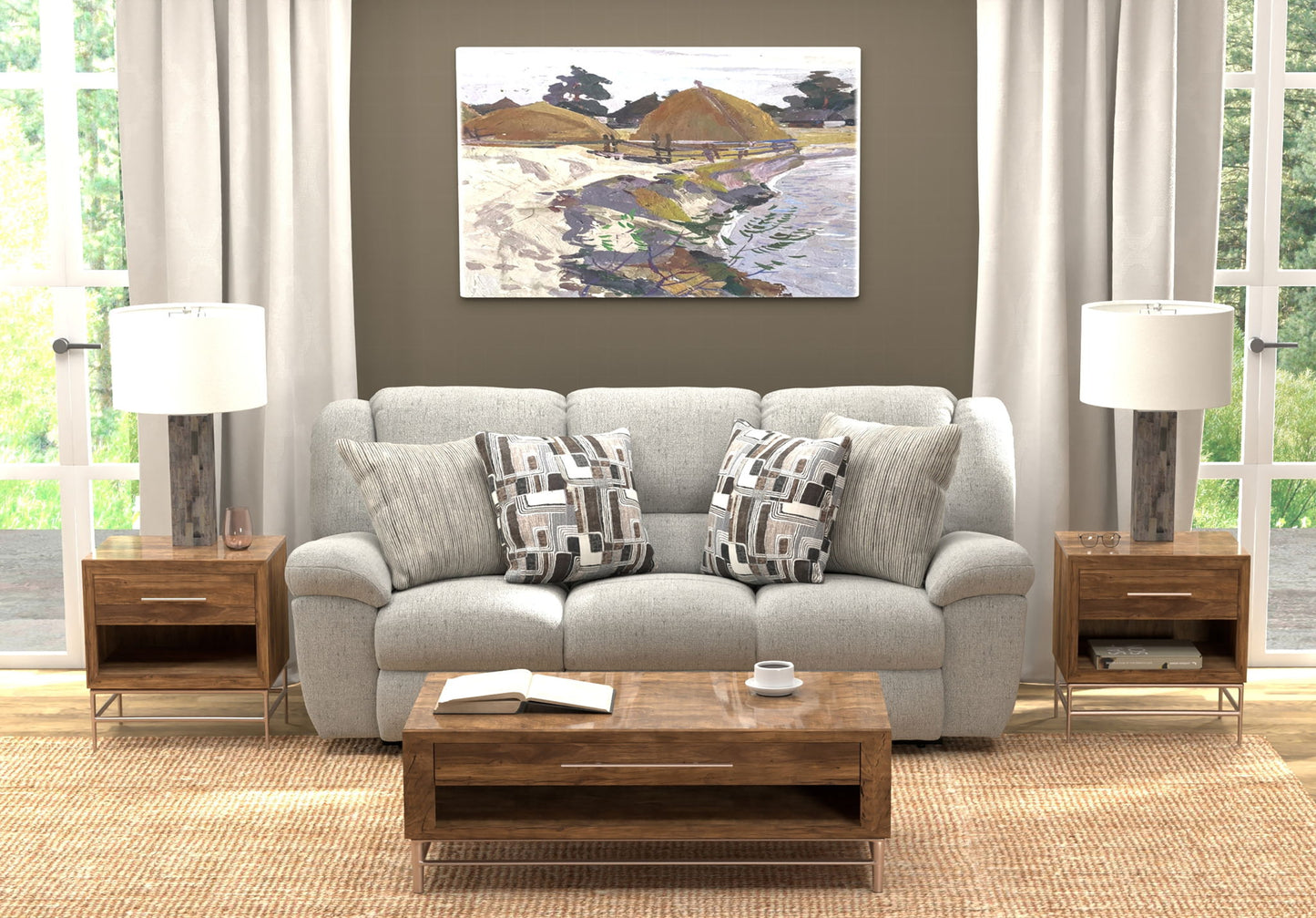 Trifecta - Sofa With 3 Recliners and Drop Down Table - Hornell Furniture Outlet