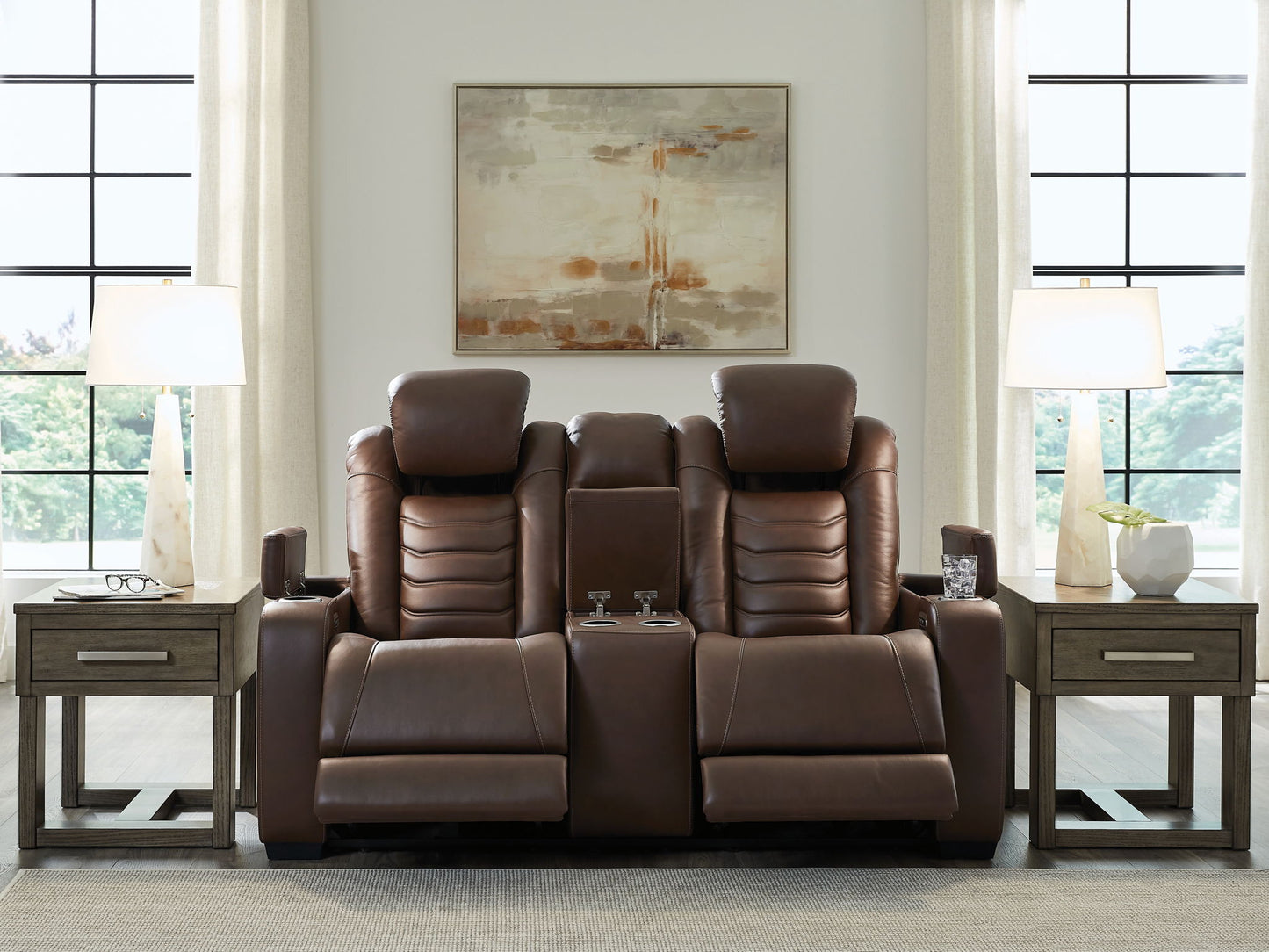 High Impact - Tobacco - Power Reclining Loveseat With Console / Adj Hdrst - Hornell Furniture Outlet