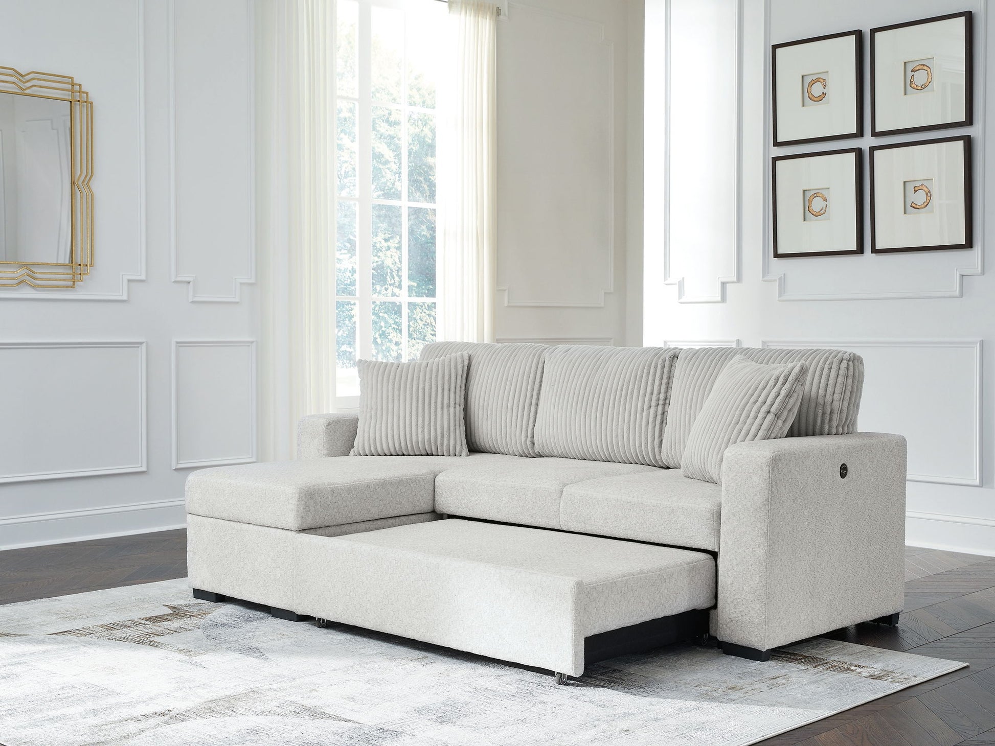 Wohlen - 2 - Piece Sectional With Pop Up Sleeper And LAF Corner Chaise - Alloy - Hornell Furniture Outlet