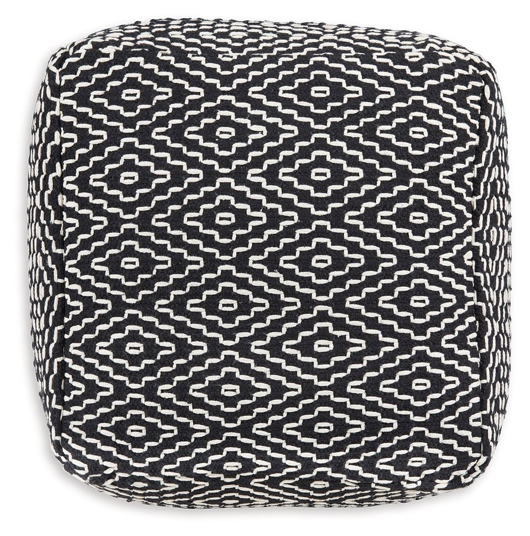Jasett - Black / Ivory - Pouf - Hornell Furniture Outlet