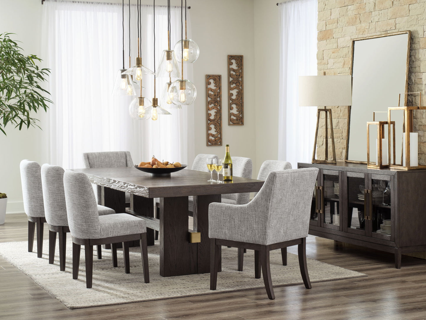 Burkhaus - Beige / Dark Brown - Dining UPH Arm Chair (Set of 2) - Hornell Furniture Outlet
