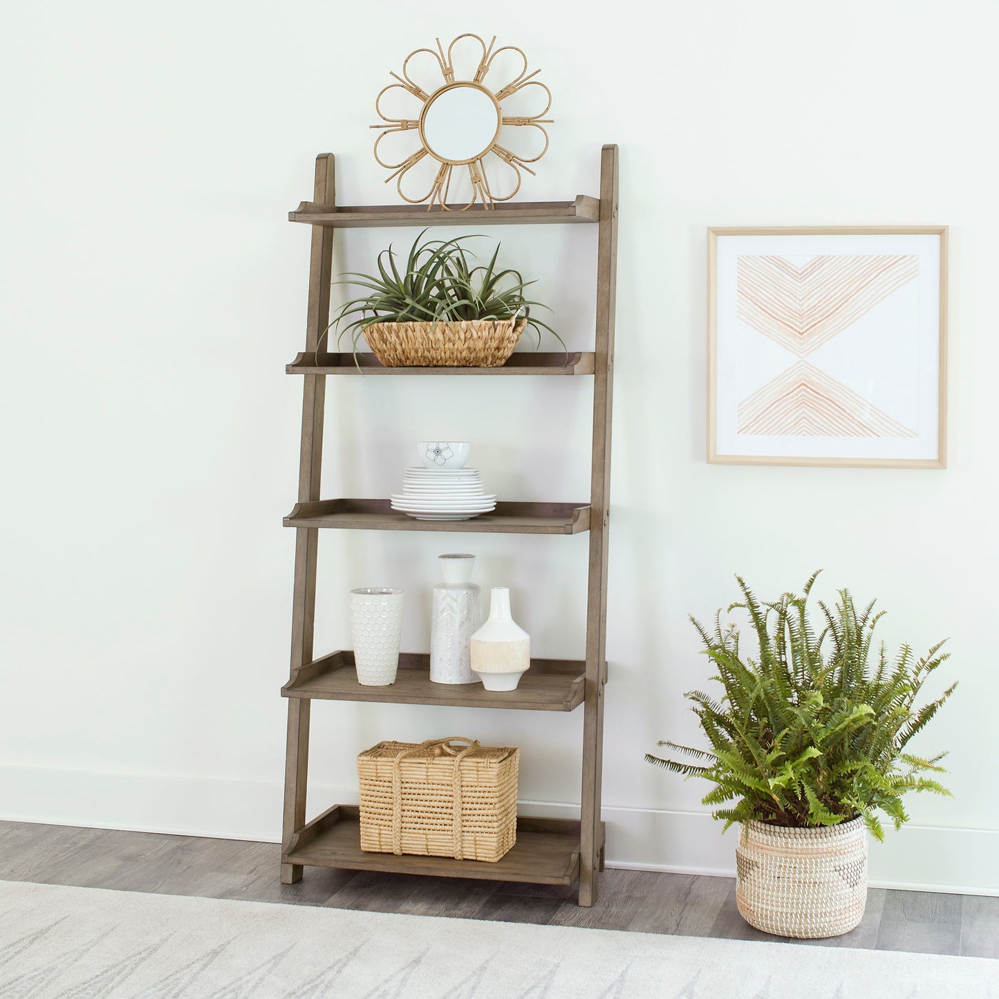Americana Farmhouse - Leaning Pier Bookcase - Light Brown - Hornell Furniture Outlet