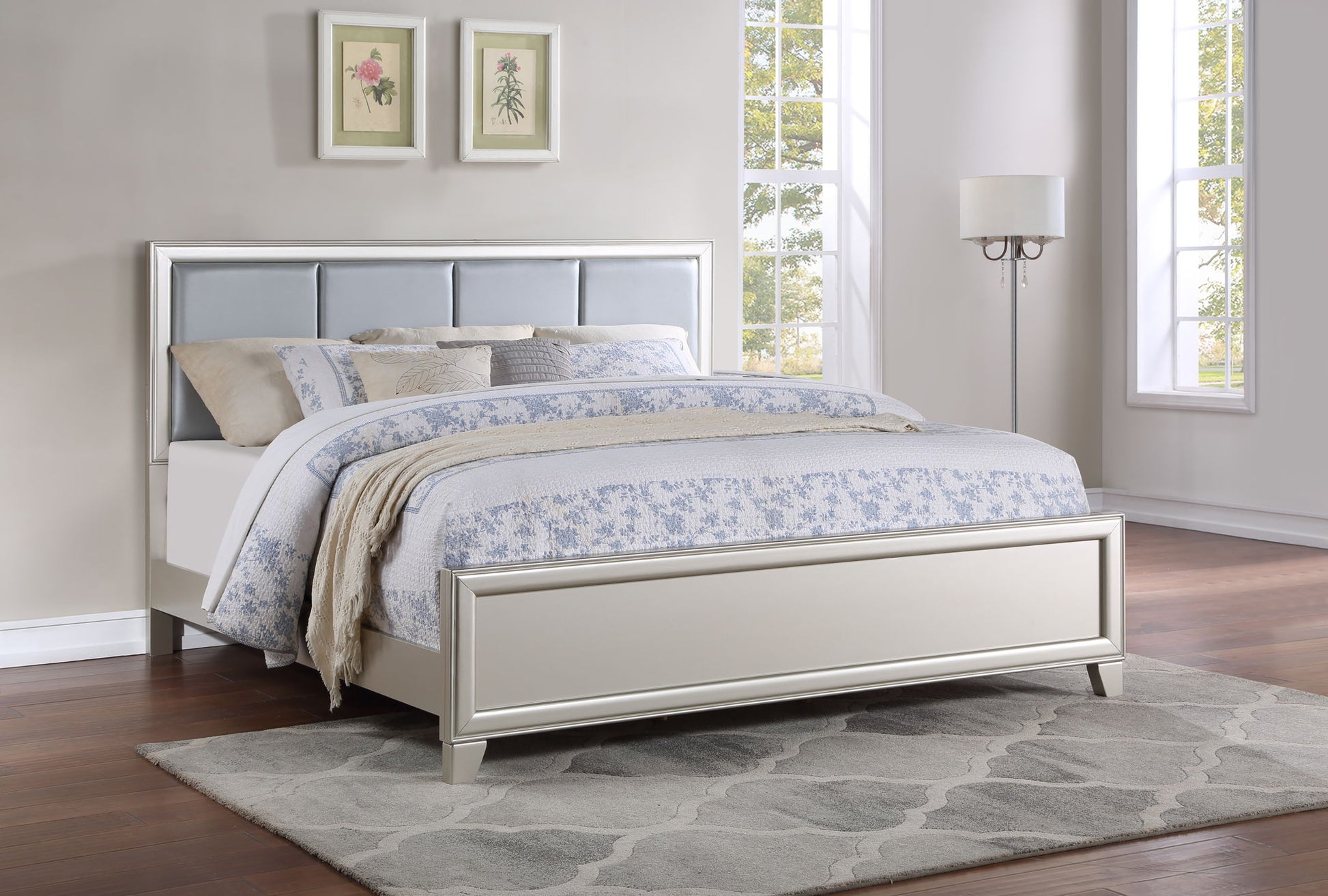Omni - 5 Piece King Bedroom Set - Pearl Silver - Hornell Furniture Outlet