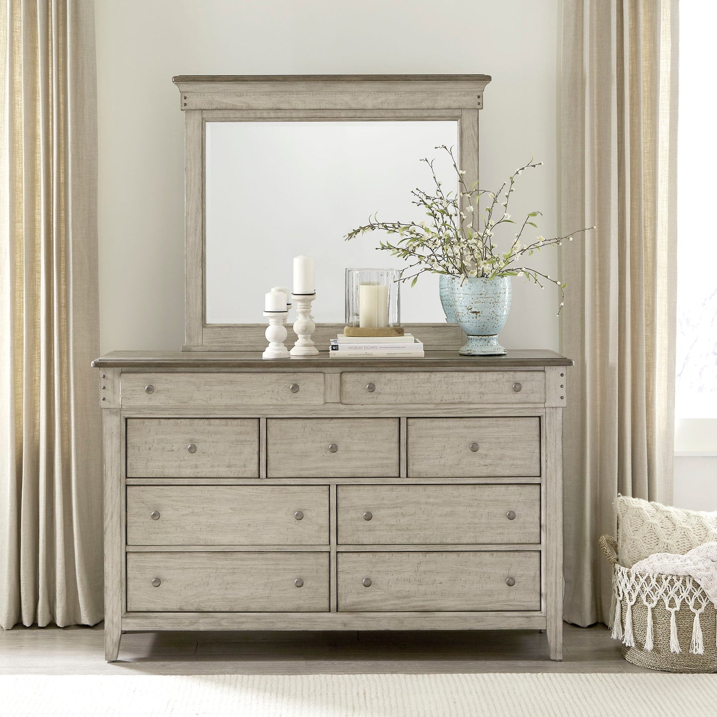 Ivy Hollow - Dresser & Mirror - White - Hornell Furniture Outlet