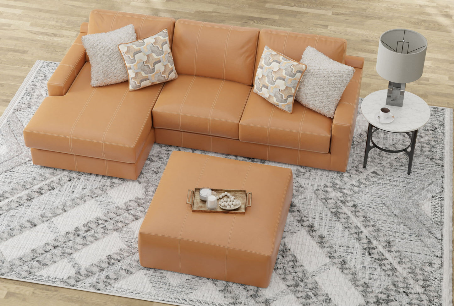Minori - Italian Leather Sofa / Chaise And Cocktail Ottoman - Hornell Furniture Outlet