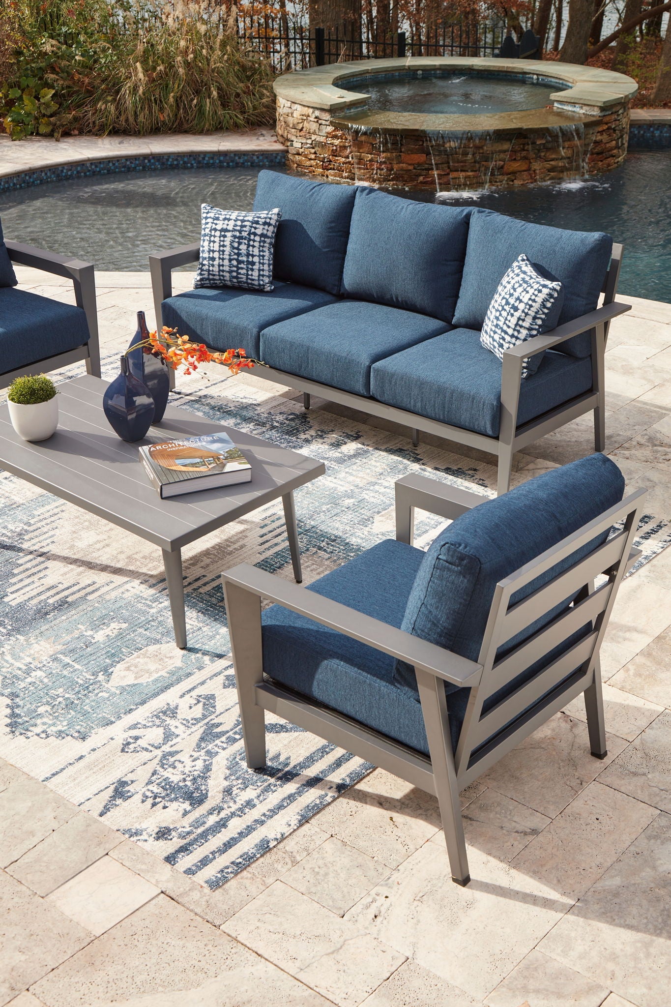 Gali - Gray / Blue - Sofa / Chairs / Table Set (Set of 4) - Hornell Furniture Outlet