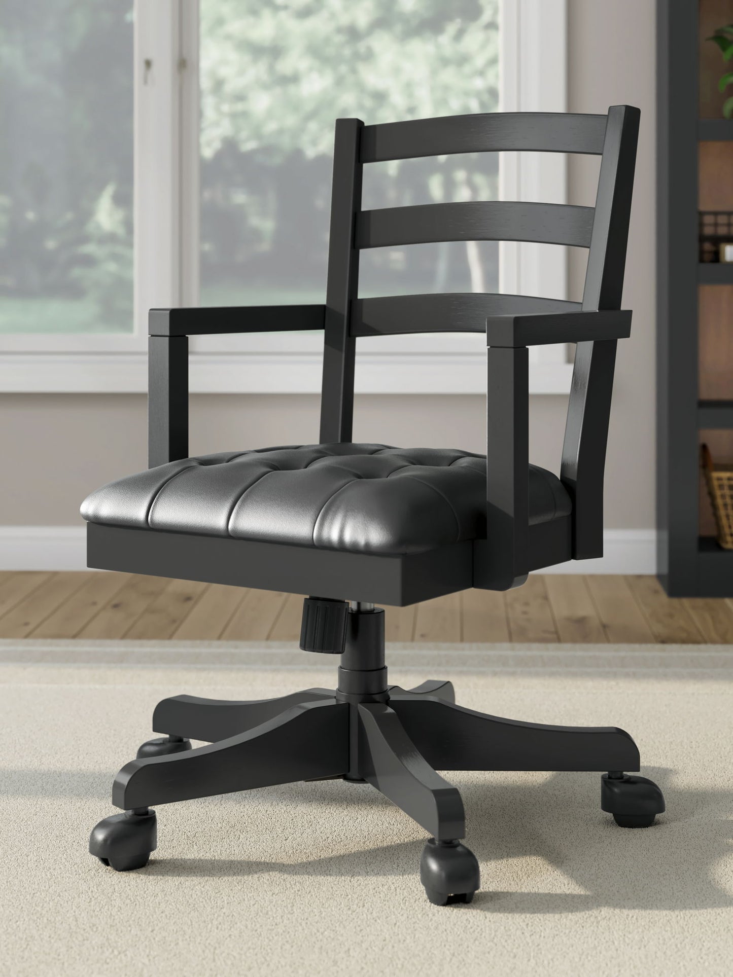 Wildenauer - Brown / Black - 4 Pc. - Home Office Desk And Return, Swivel Desk Chair, Bookcase - Hornell Furniture Outlet