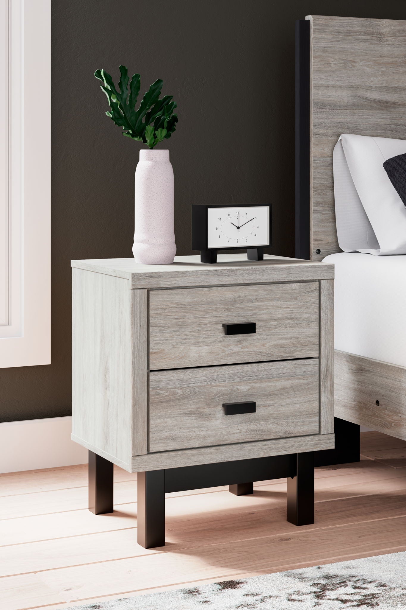 Vessalli - Black / Gray - Two Drawer Nightstand - Hornell Furniture Outlet