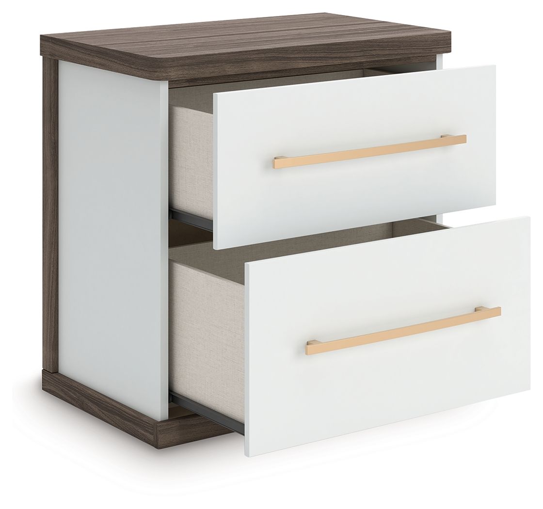 Kendanport - Brown / White - Two Drawer Night Stand - Hornell Furniture Outlet
