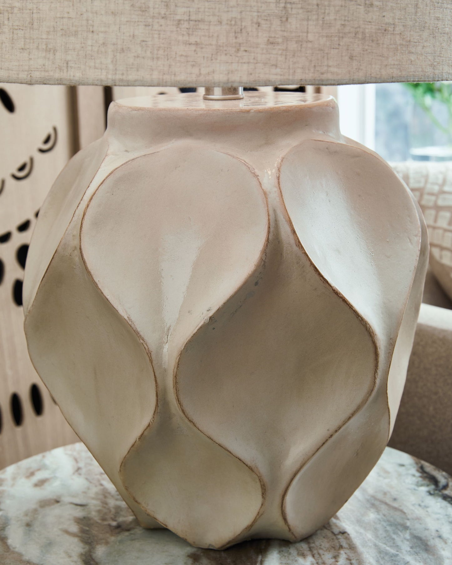 Edselham - Distressed Cream - Paper Table Lamp - Hornell Furniture Outlet