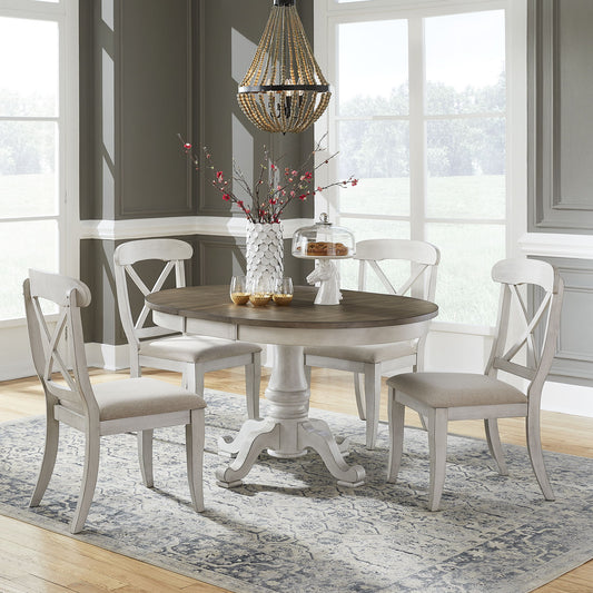 Ocean Isle - 5 Piece Pedestal Table Set - Antique White - Hornell Furniture Outlet