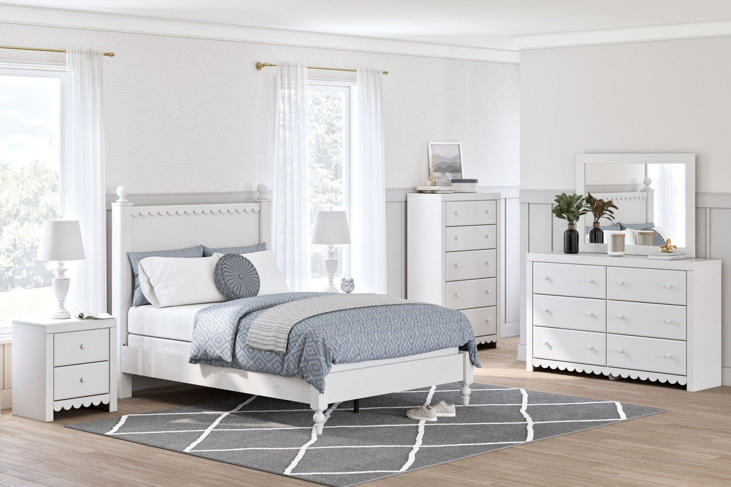 Mollviney - White - Two Drawer Night Stand - Hornell Furniture Outlet