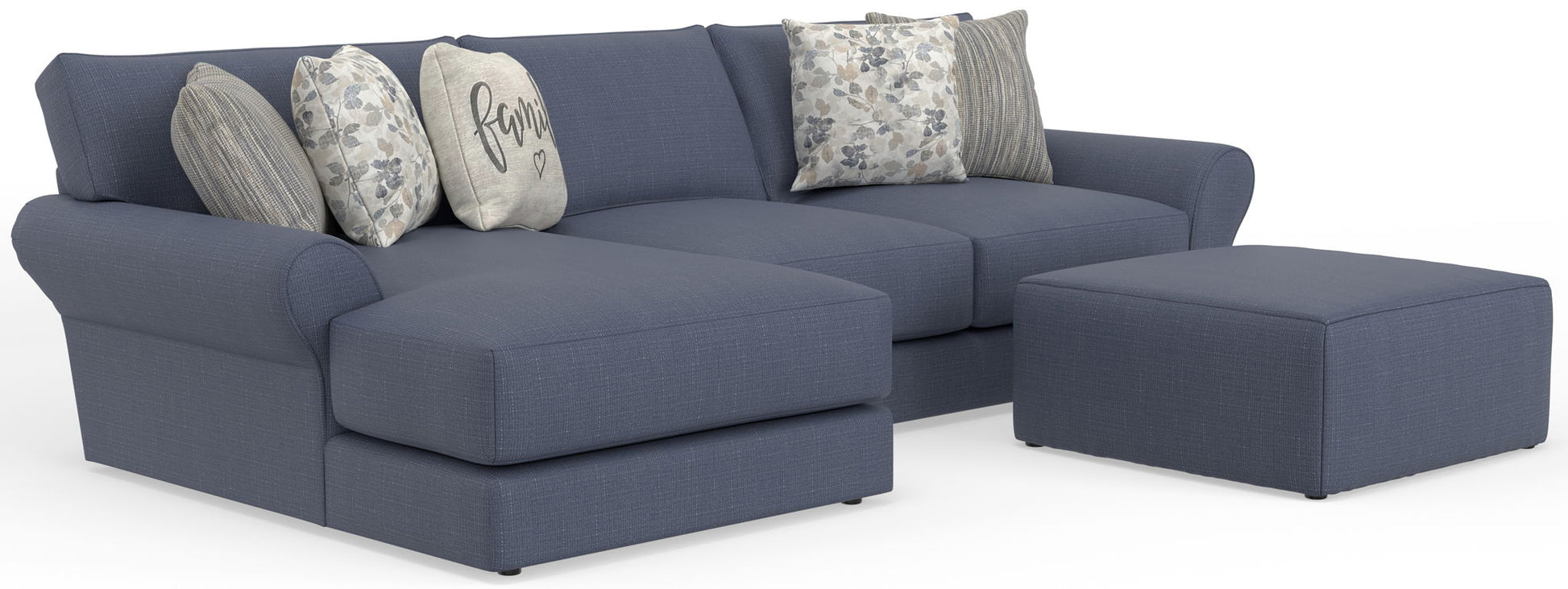 Cape May - Sofa Chaise With Comfort Coil Seating, 41" Cocktail Ottoman And 5 Accent Pillows Included - Hornell Furniture Outlet