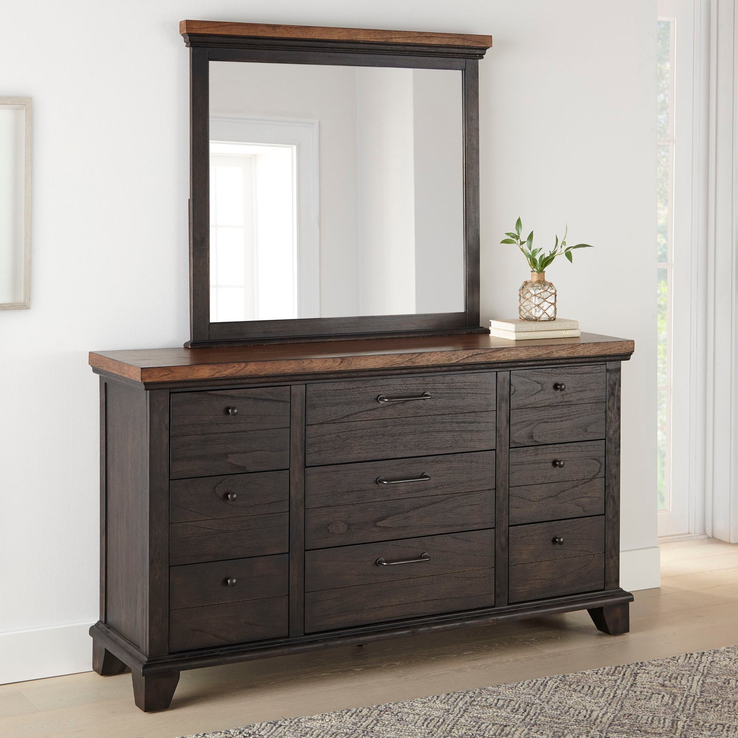 Bear Creek - Dresser And Mirror - Dark Brown