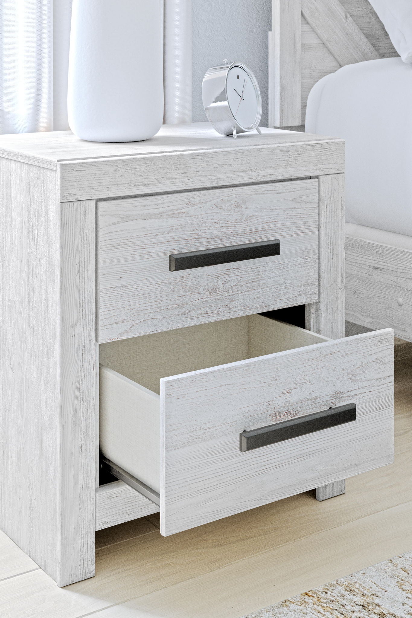 Cayboni - Two Drawer Night Stand - Whitewash - Hornell Furniture Outlet