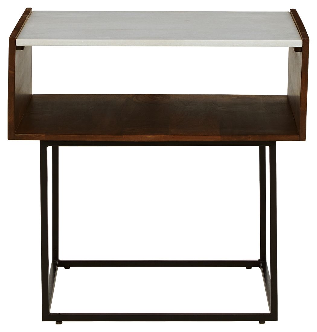 Rusitori - Brown / Beige / White - Rectangular End Table - Hornell Furniture Outlet