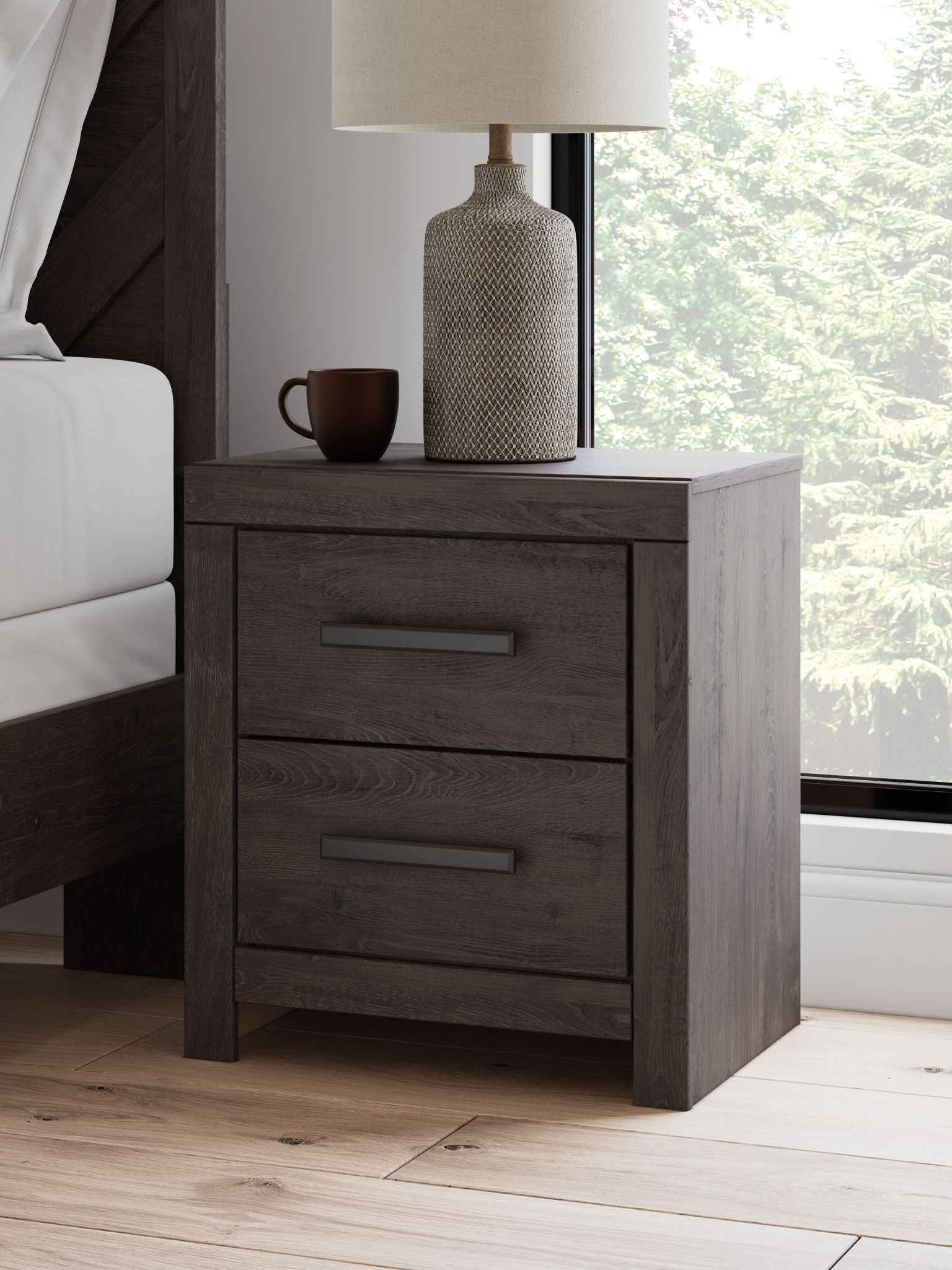 Prendonea - Charcoal - Two Drawer Night Stand - Hornell Furniture Outlet