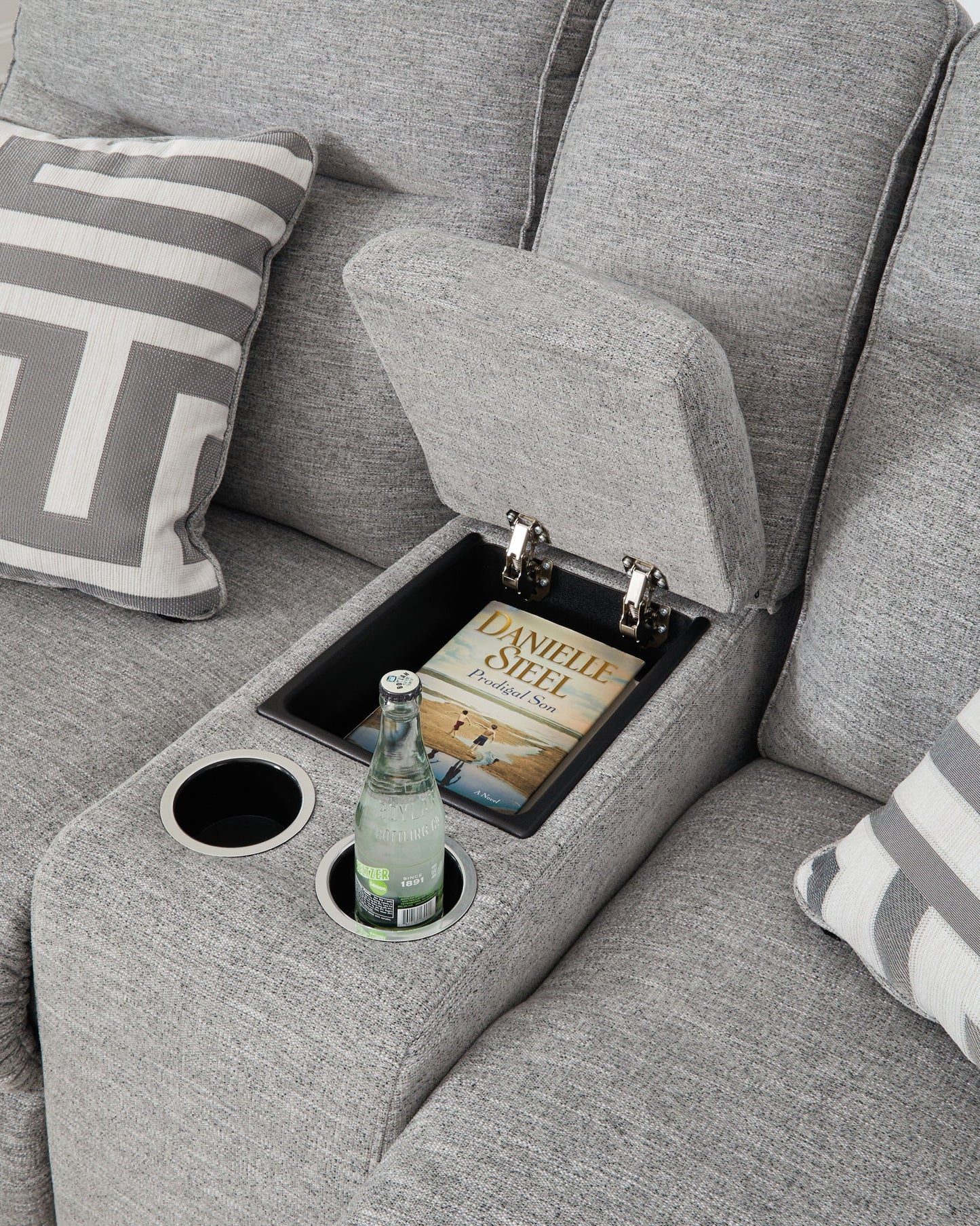 Biscoe - Pewter - Power Reclining Loveseat With Console /Adj Headrest - Hornell Furniture Outlet