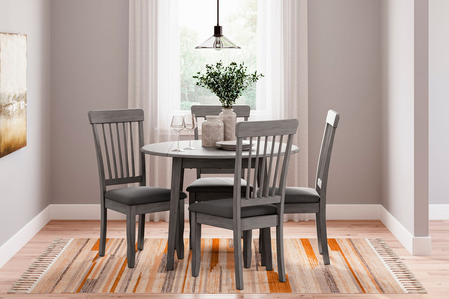 Shullden - Gray - Round Drm Drop Leaf Table - Hornell Furniture Outlet
