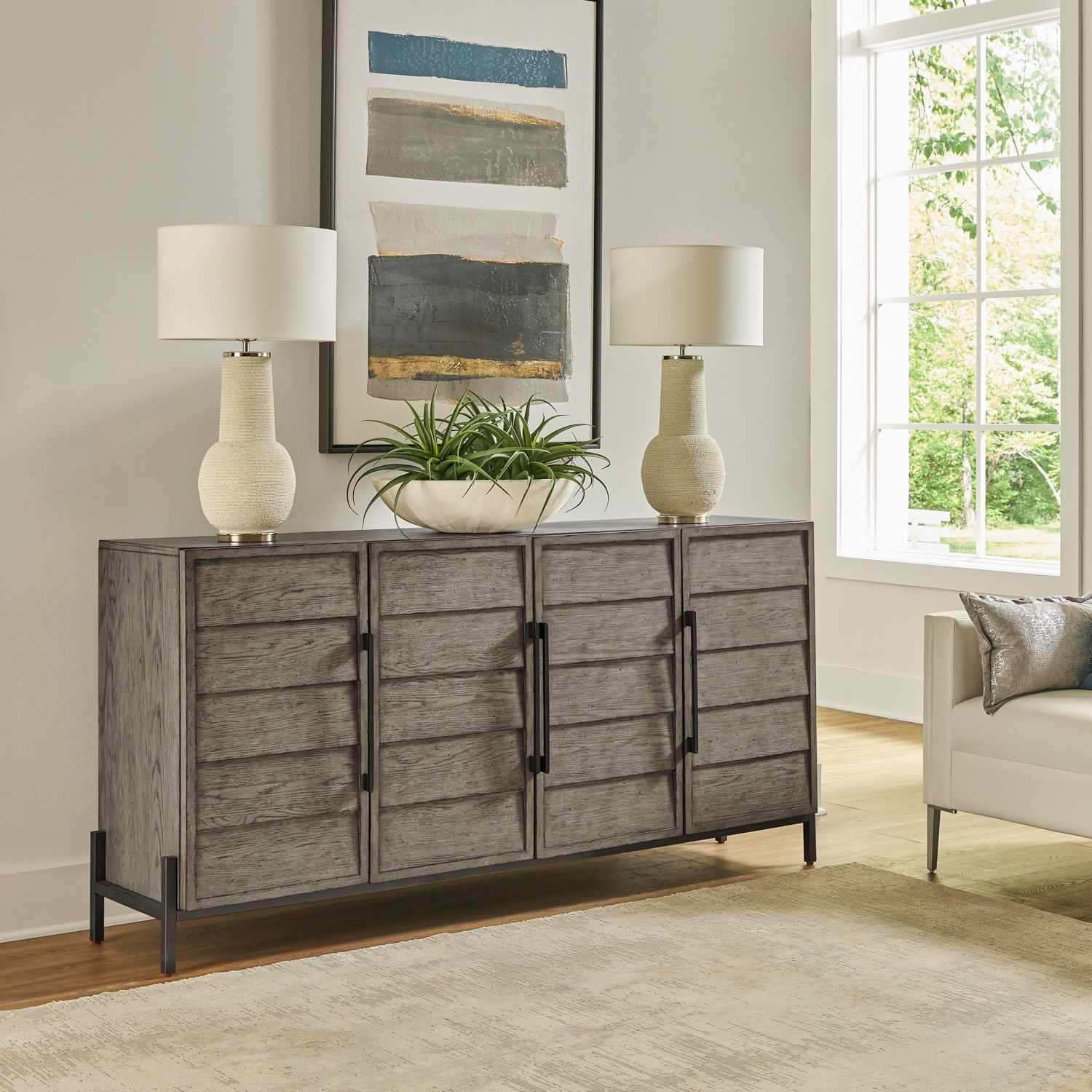 Pelicans Buff - 74" Accent TV Console - Gray - Hornell Furniture Outlet