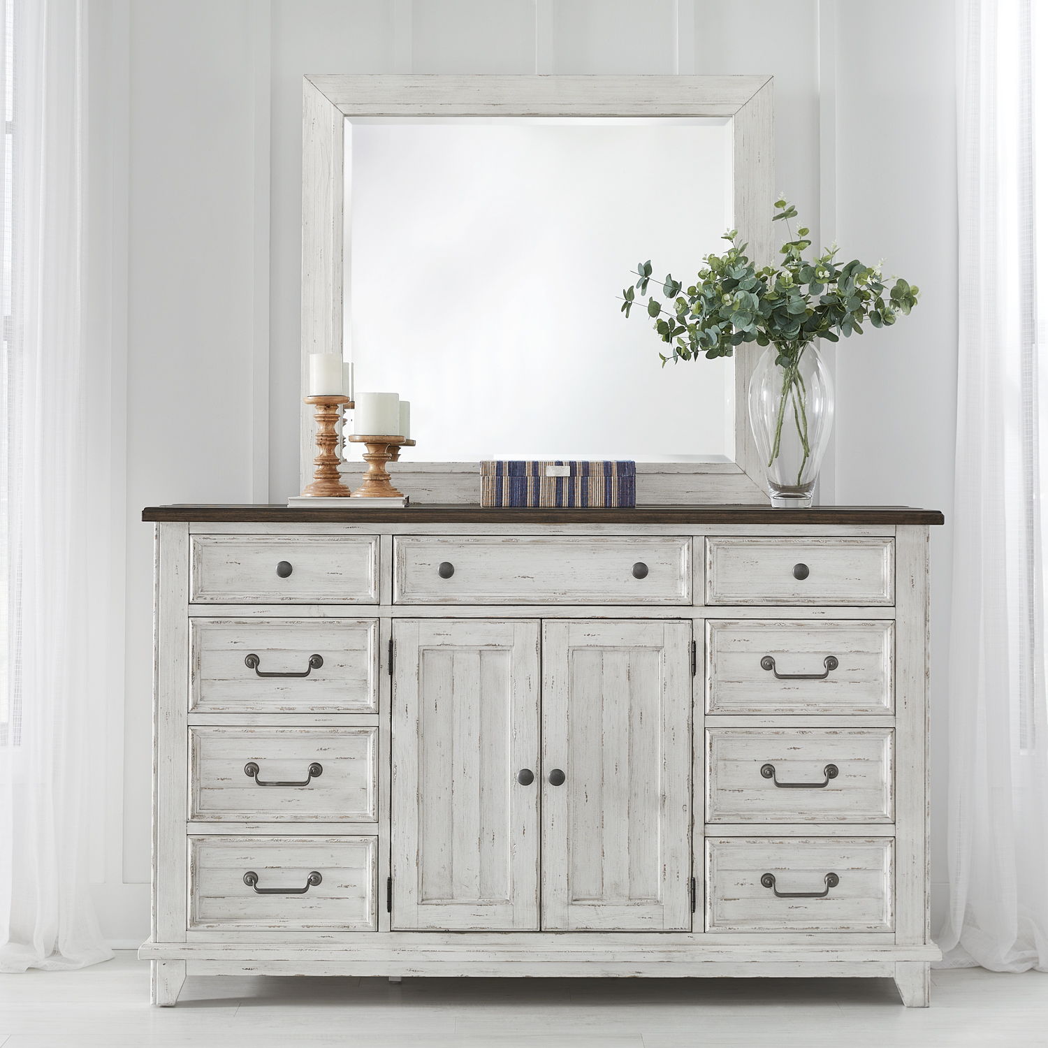 River Place - Dresser & Mirror - White - Hornell Furniture Outlet
