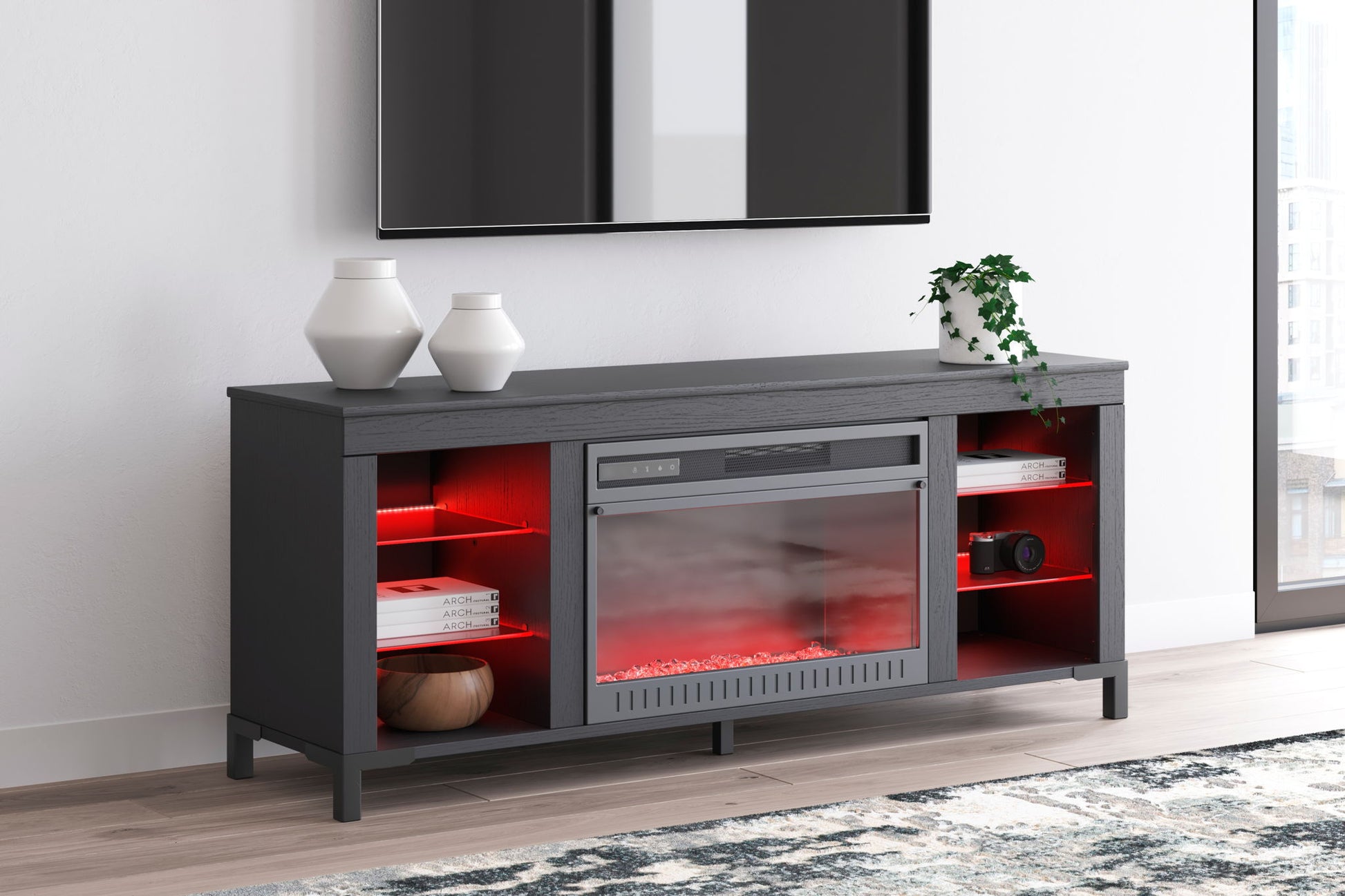 Cayberry - Black - TV Stand With Fireplace - Hornell Furniture Outlet