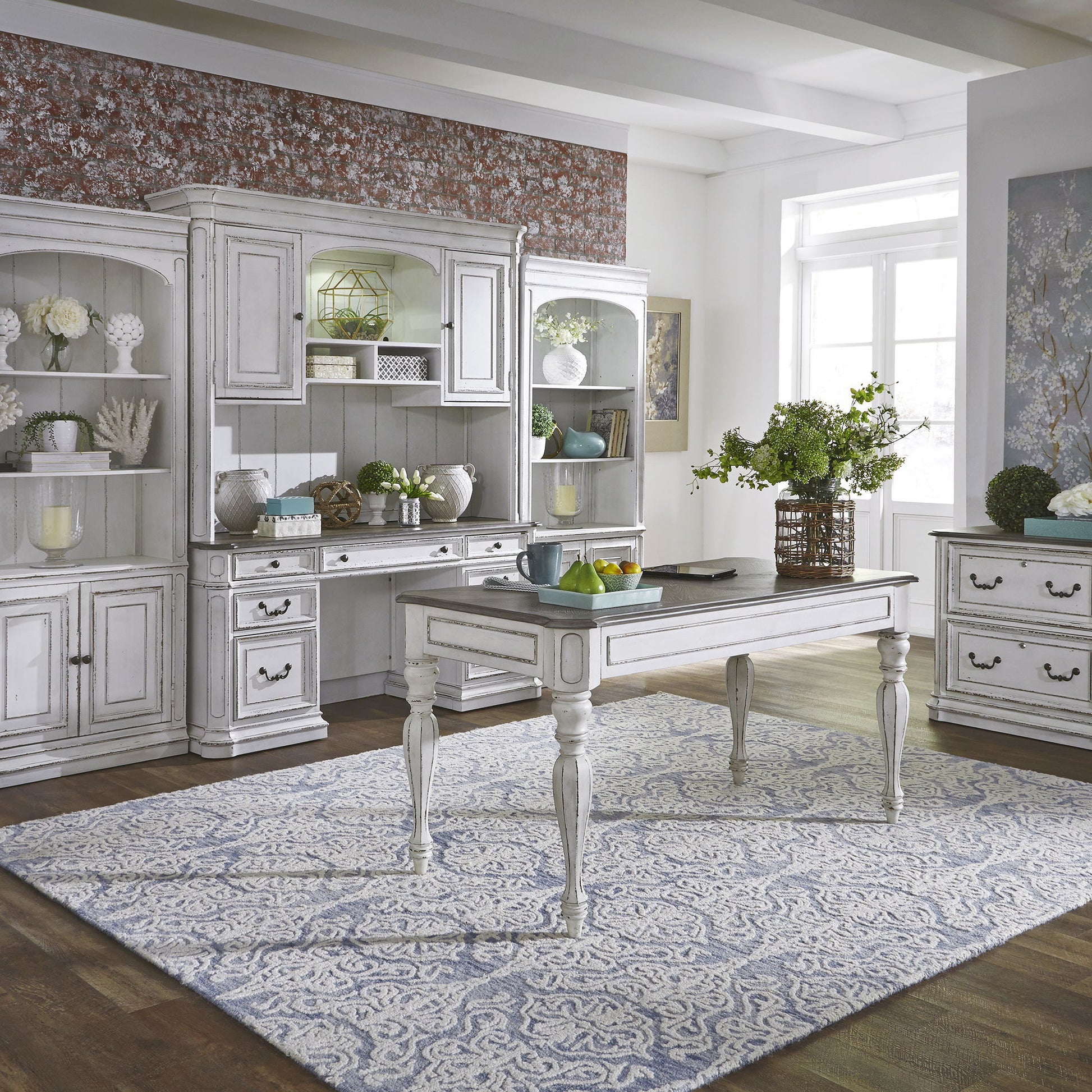 Magnolia Manor - Credenza & Hutch - White & Brown - Hornell Furniture Outlet