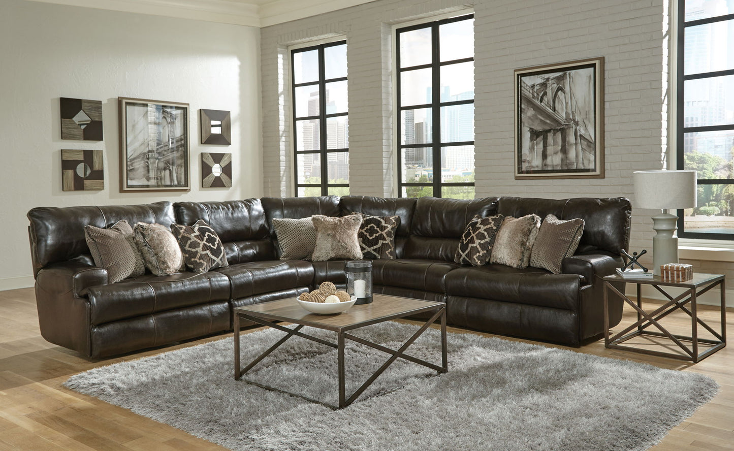 Como - 5 Piece Italian Leather Match Reclining Sectional - Hornell Furniture Outlet